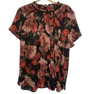 Torrid Floral Blouse - Black and Red